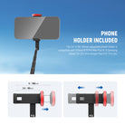 This mini tripod kit includes a phone holder.