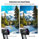 The lens hood effectively blocks stray light to enhance image quality.