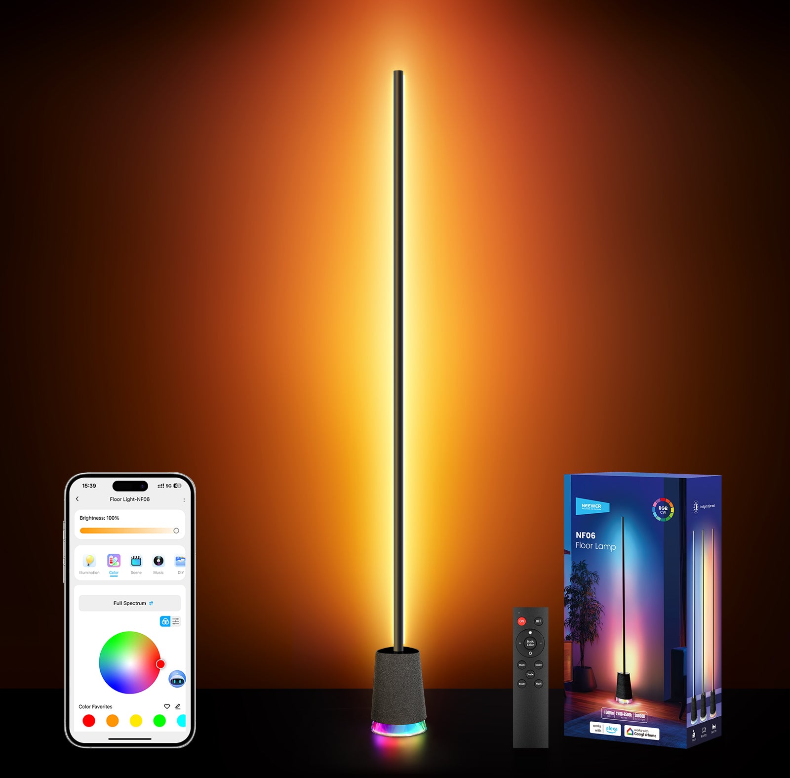 NEEWER NF06 1500lm RGBCW Smart LED Floor Lamp with AI