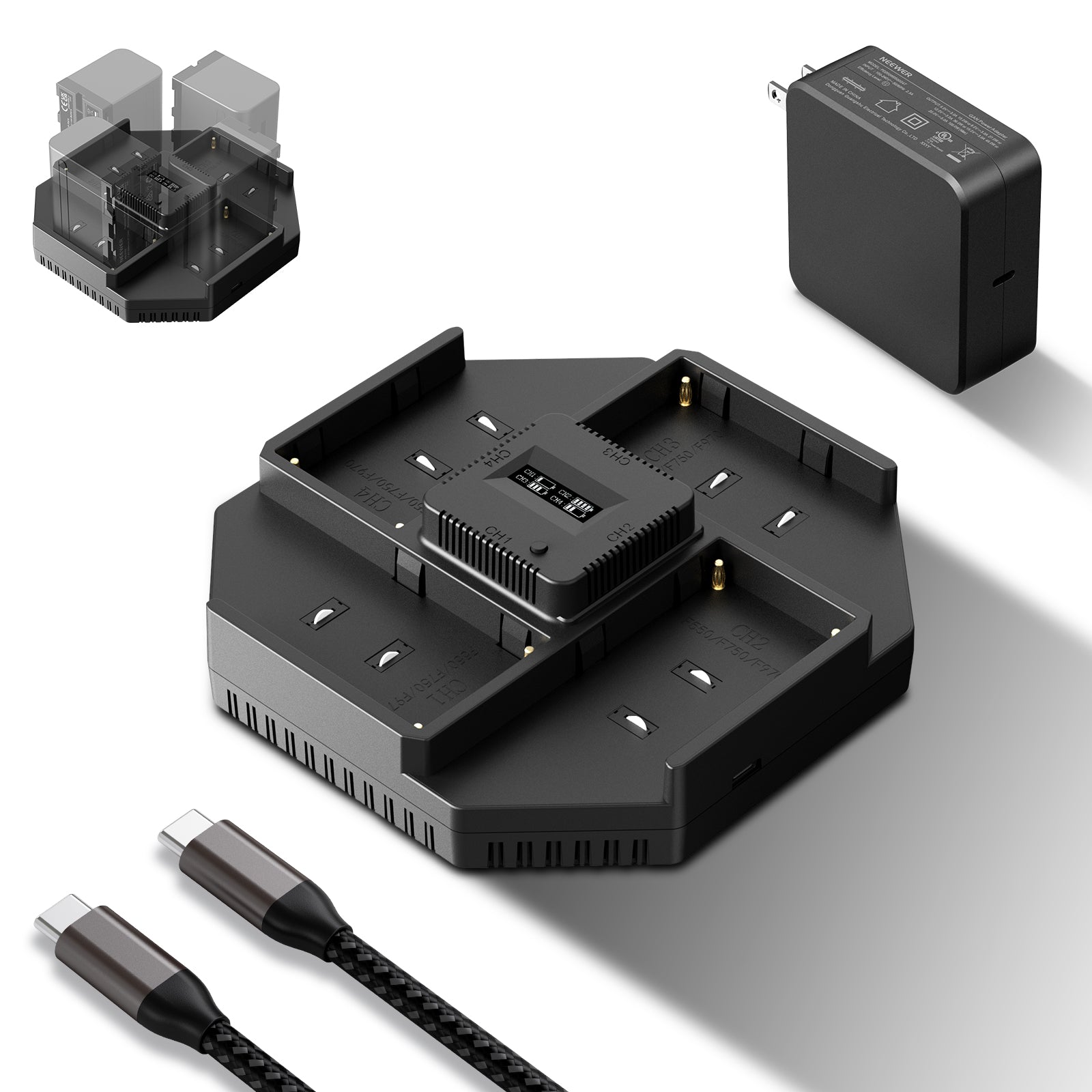 NEEWER NW-F4 100W PD 4 Channel Independent Fast Charger