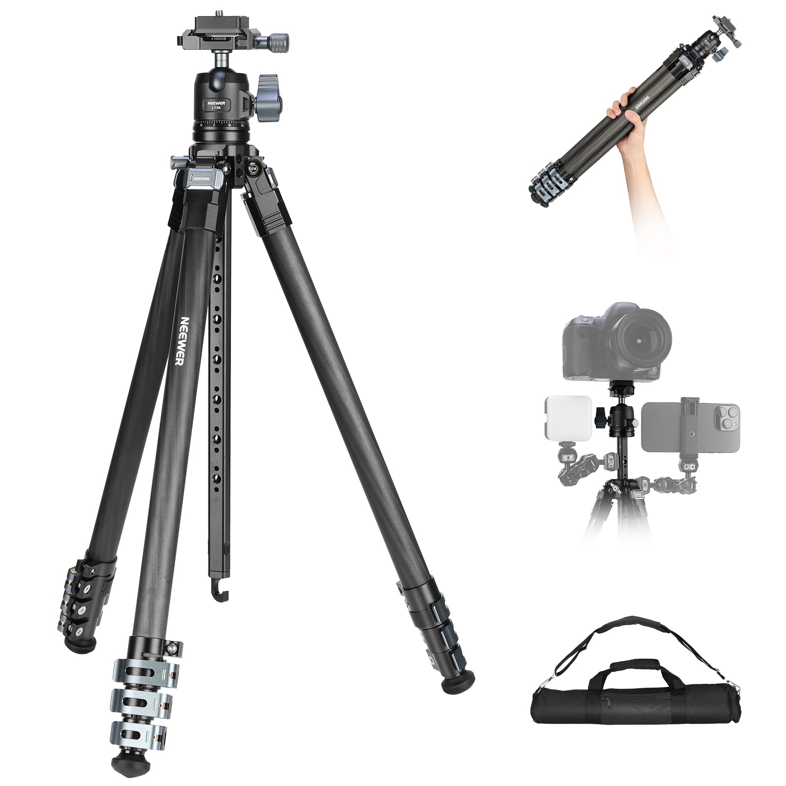 NEEWER LT36/LT37 Portable Carbon Fiber Travel Tripod