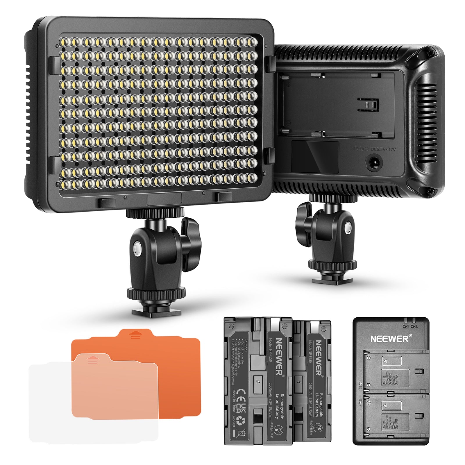 NEEWER On-Camera LED Panel Lights Dimmable 176 LED Video Light with 2-Pack  Battery and Dual USB Battery Charger for Photo Video Shooting