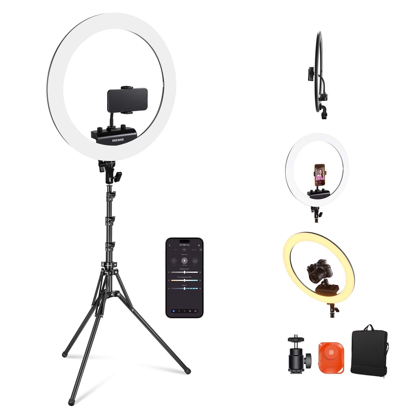 Neewer 10 Selfie LED Ring Light with Tripod Stand Phone Holders,Remote Kit