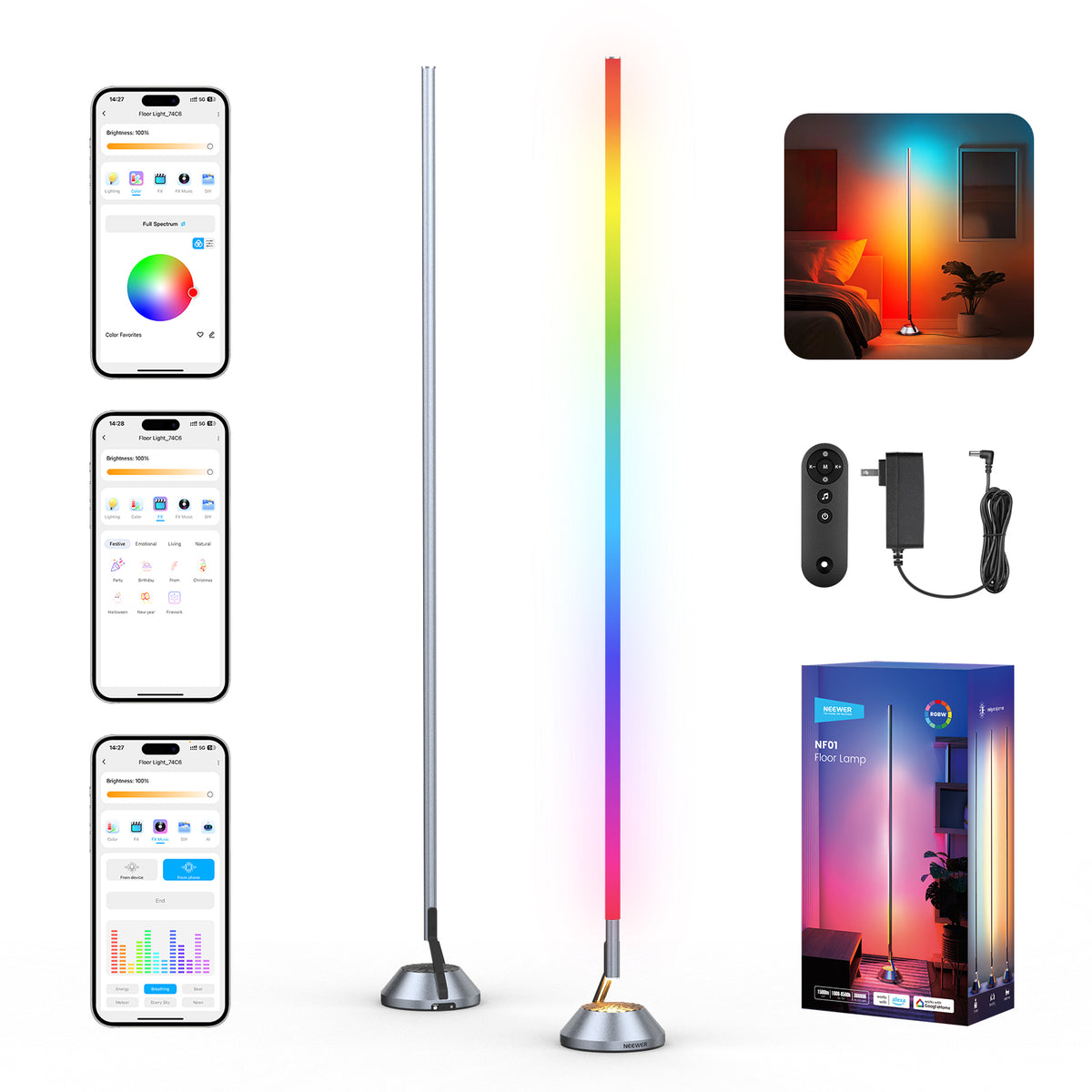 NEEWER NF01 RGBW Corner Floor Lamp מנורת רצפה חכמה לפינה - מבנה ושימוש