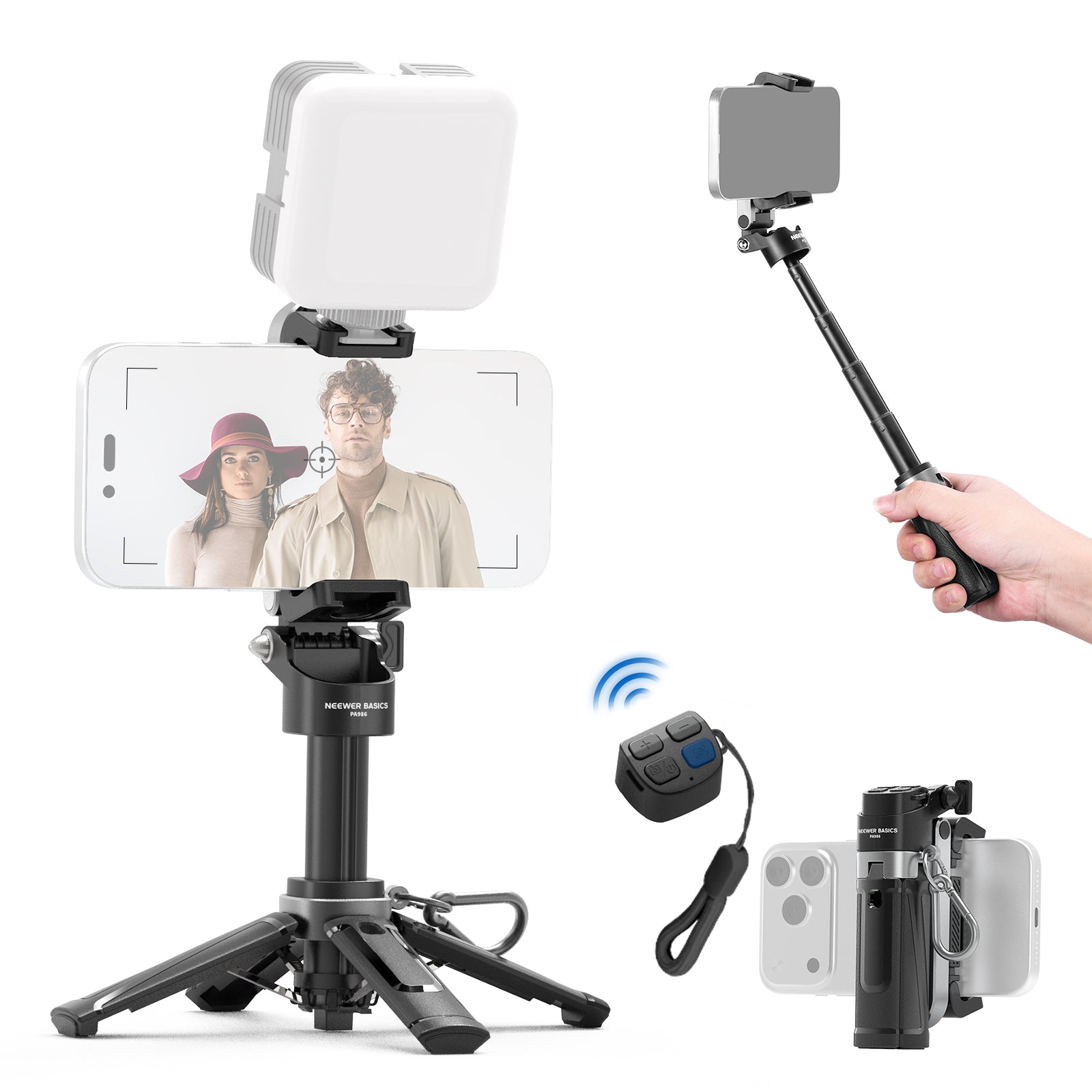 NEEWER BASICS PA986 Black Mini Phone Tripod Selfie Stick