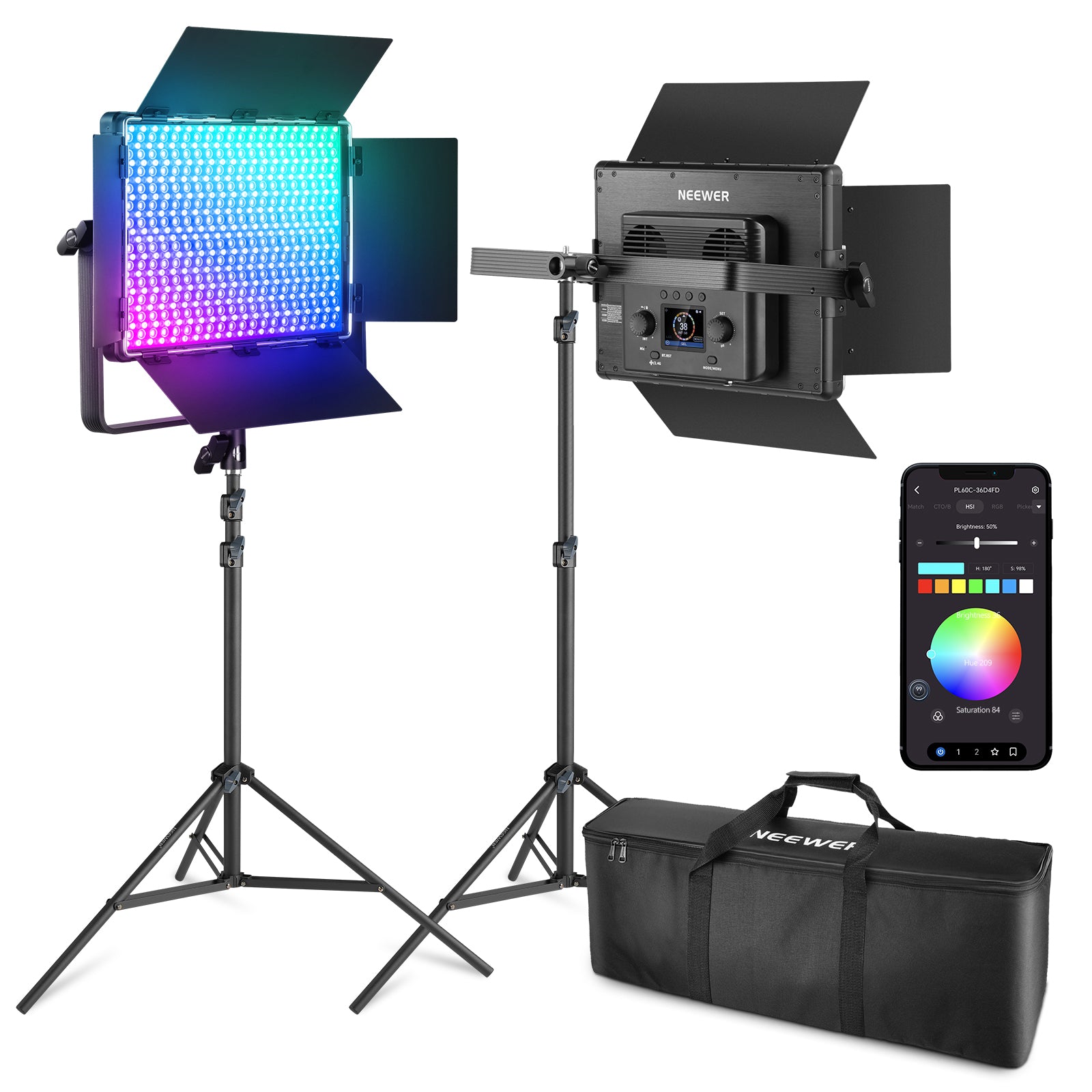 NEEWER 2 Pack PL60C RGB LED Panel Video Light Kit NEEWER