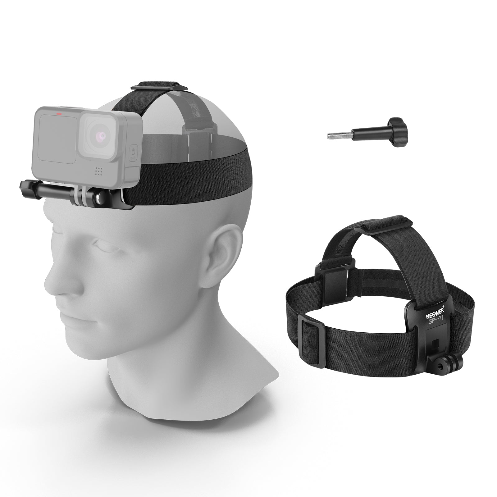 NEEWER Head Strap Mount Compatible with GoPro Hero 13 12 11 10 9 8 Black 7 Silver 7 White, Adjustable Head Mount Action Camera Accessories for POV Video Recording Cycling Surfing, GP-71