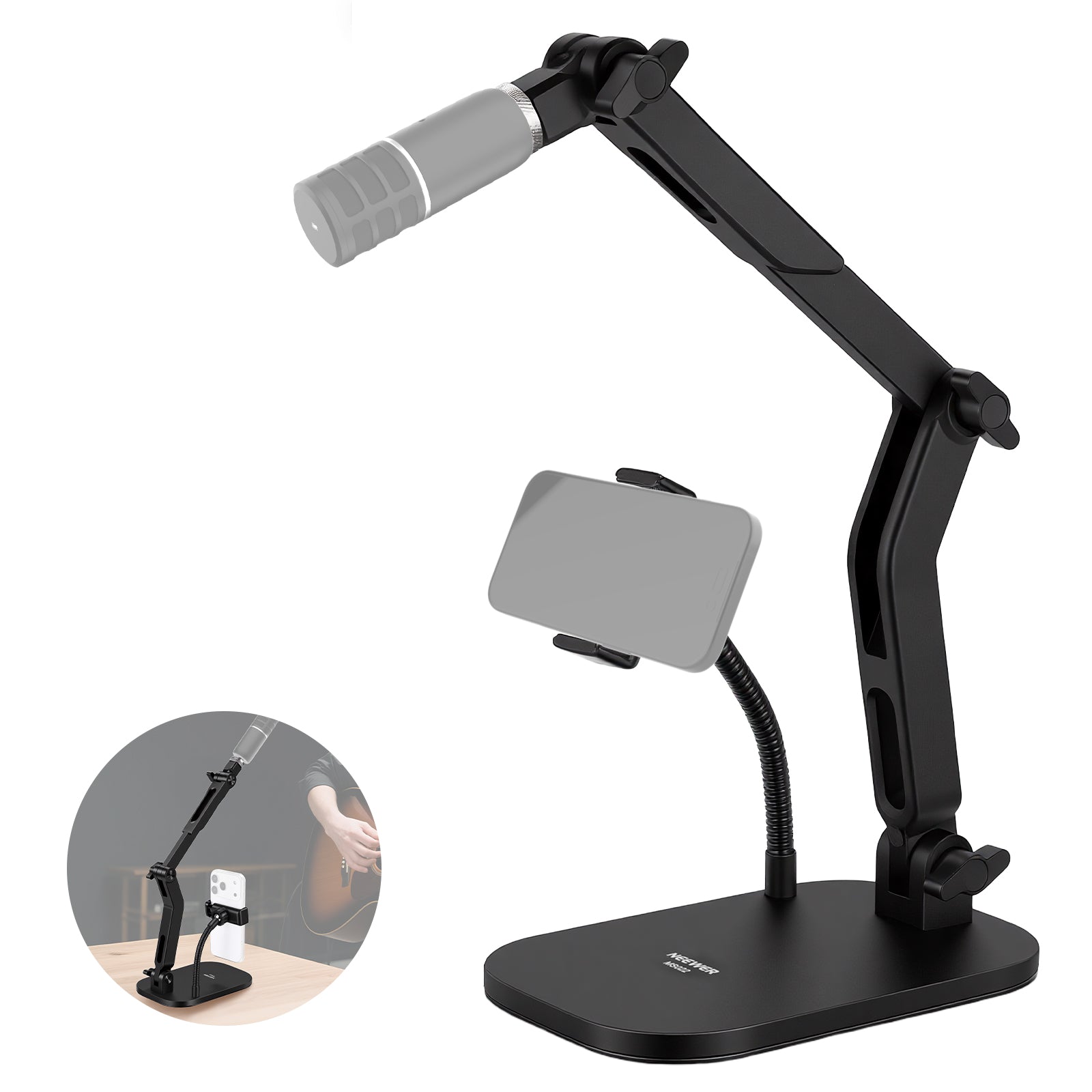 NEEWER MS022 Desktop Mic Stand with Phone Holder & Arm