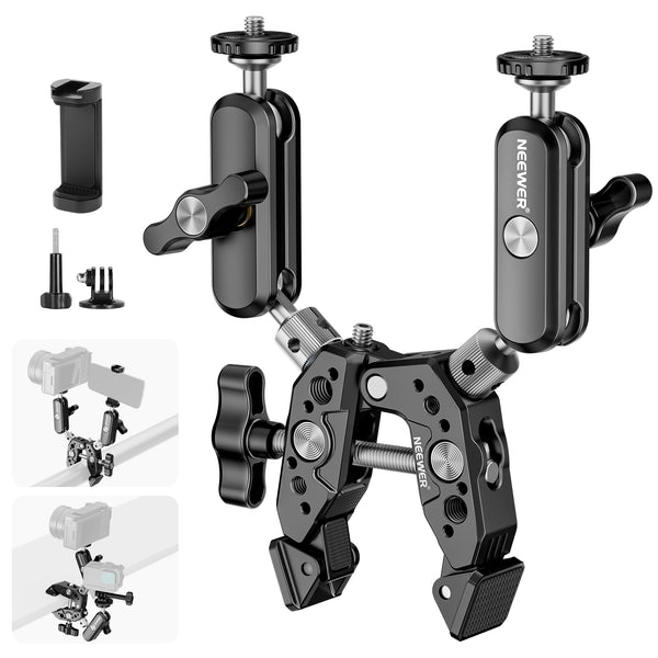 NEEWER Heavy Duty Super Clamp with Two 360° Dual Ball Head Magic Arms