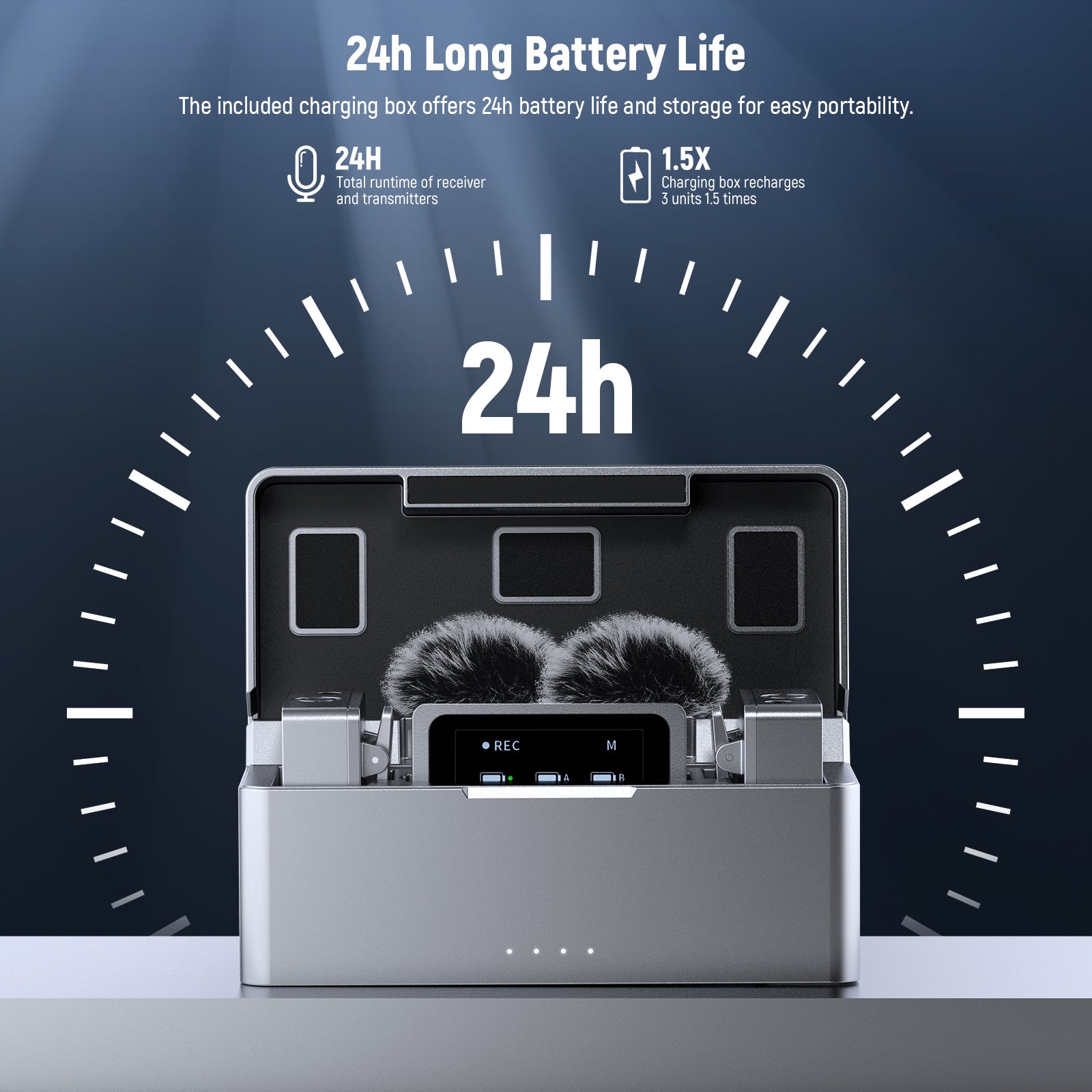 NEEWER CM31 Wireless Lavalier Microphone System includes a charging case that offers 24h battery life.