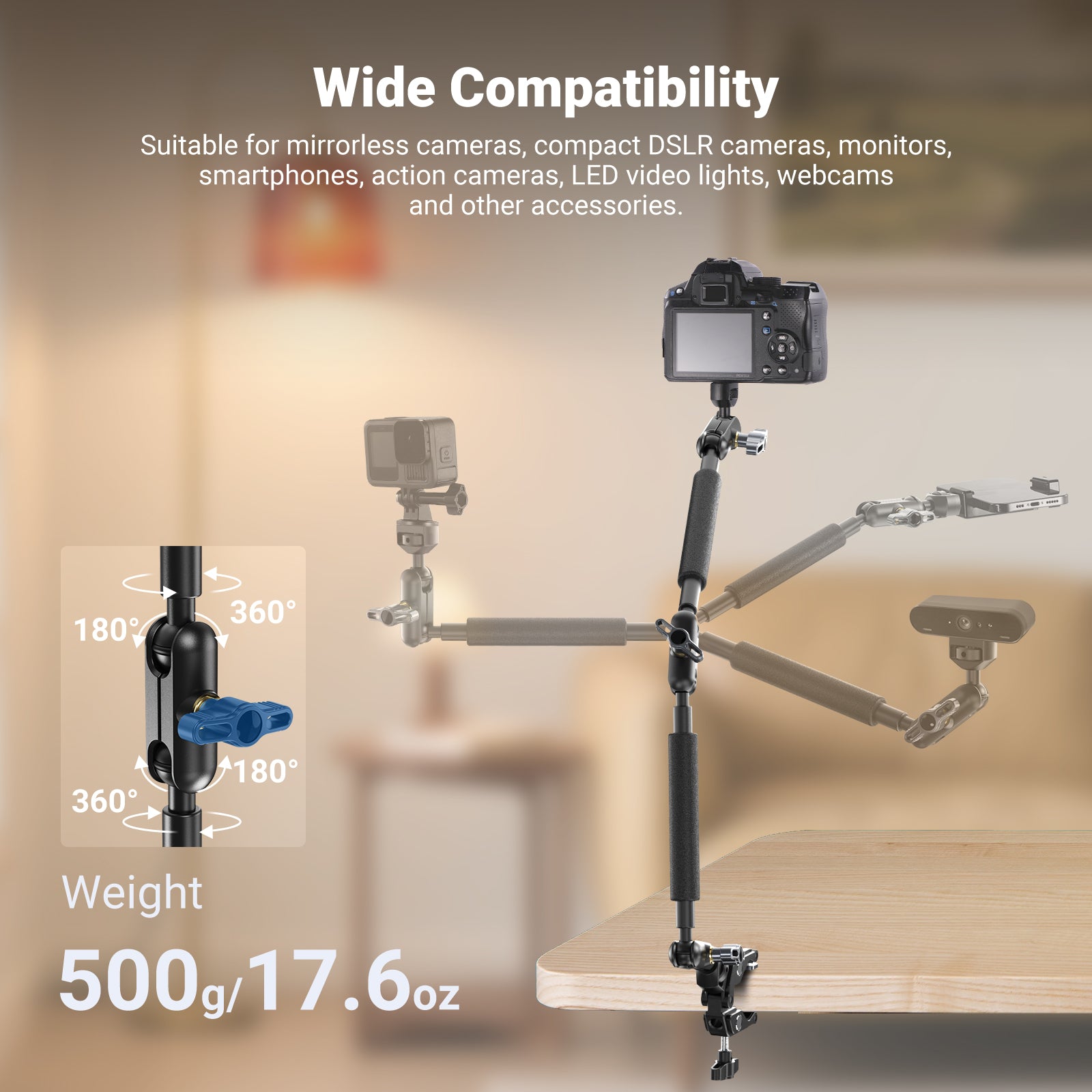 NEEWER UA057 Flexible Desk Camera Mount with Clamp