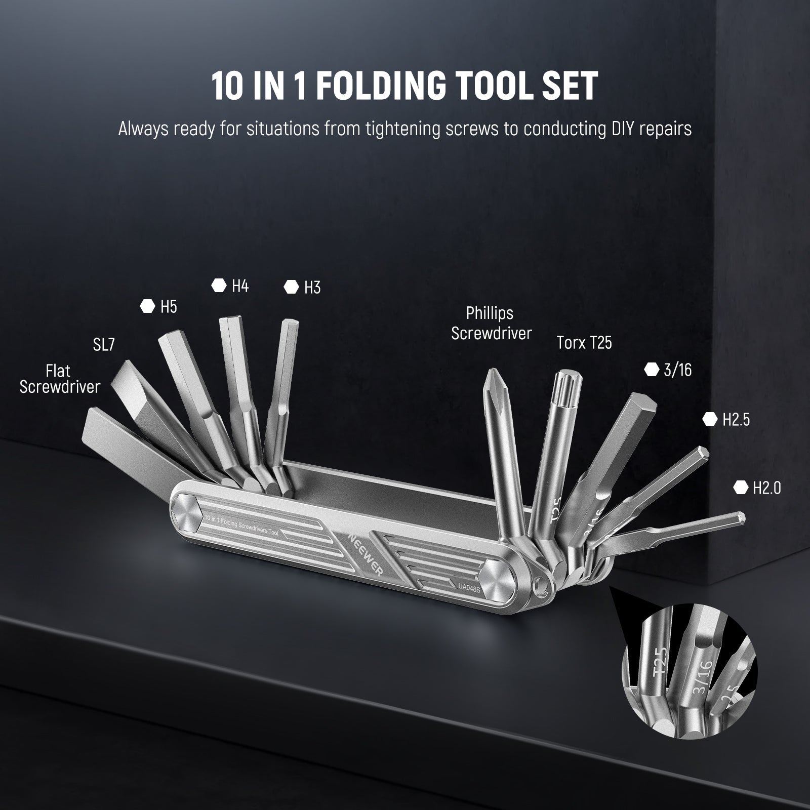 NEEWER UA048 10 in 1 Folding Screwdrivers Tool Set