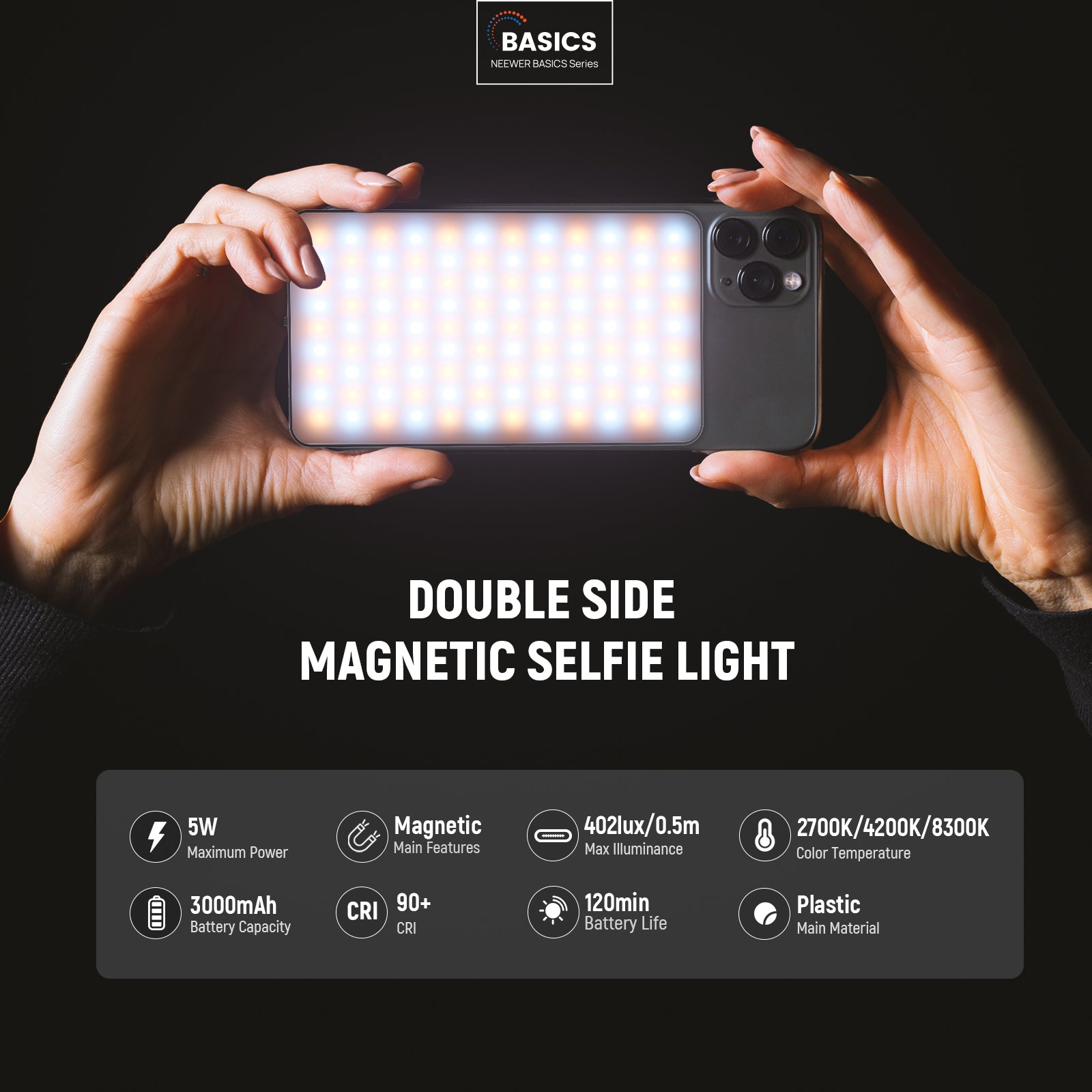 The strong magnetic selfie light for photography & filming accessories firmly attaches to magnetic devices.