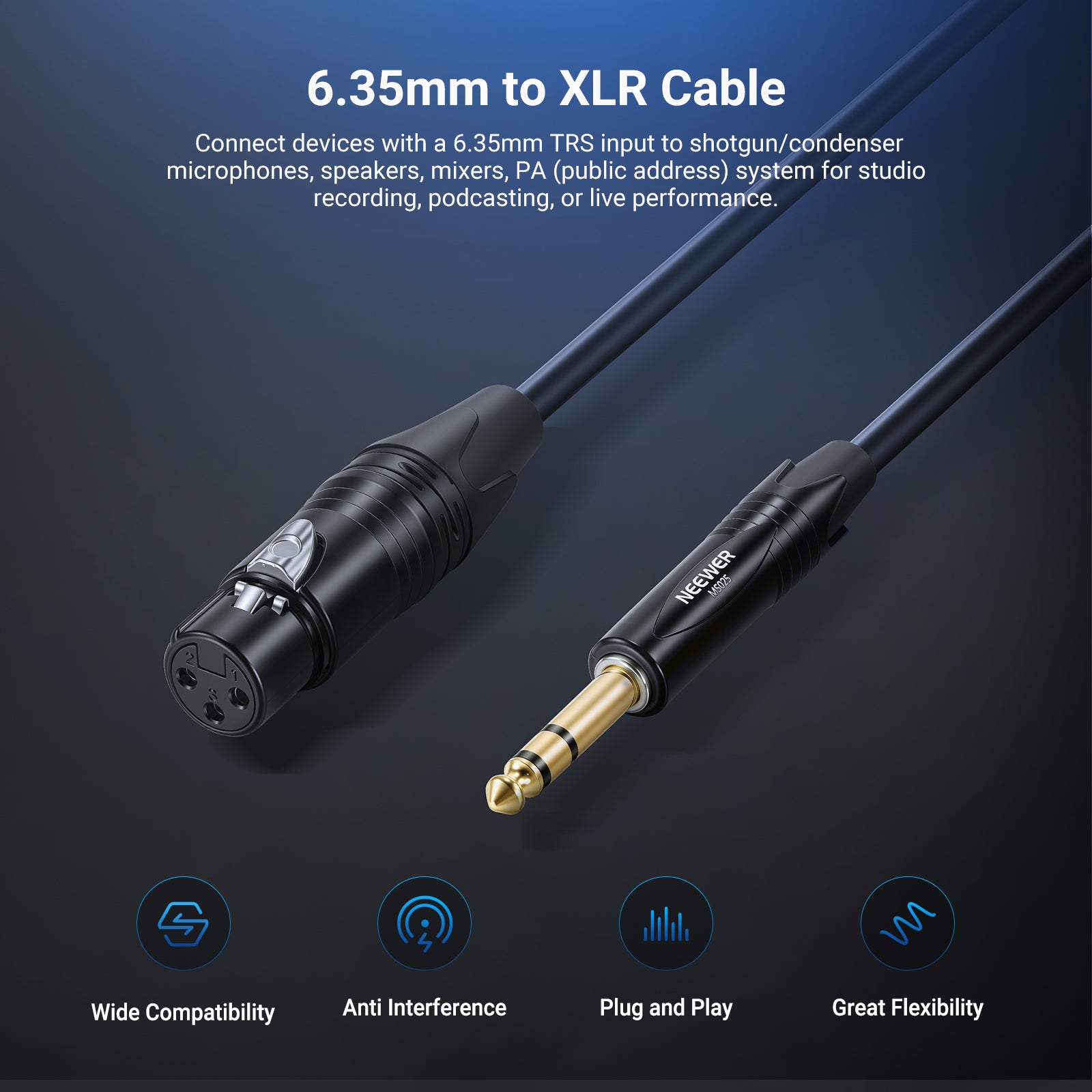 NEEWER MS025 6.35mm 1/4 Inch TRS to XLR Female Cable