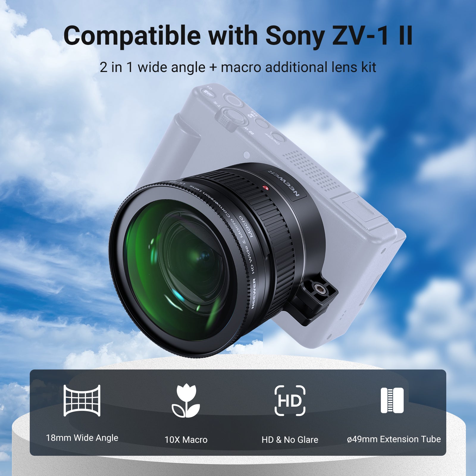 NEEWER LS-86 Wide Angle + Macro Lens For Sony ZV-1 II