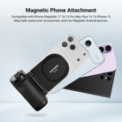 Neewer MG01 magnetic phone camera grip attached to different smartphone models, showing universal MagSafe compatibility
