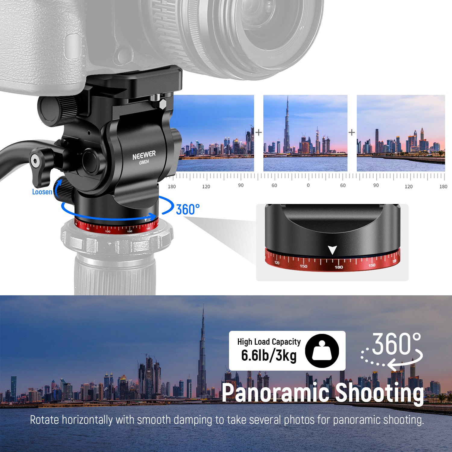 NEEWER GM24 Tripod Fluid Head supports a max load of up to 3kg.