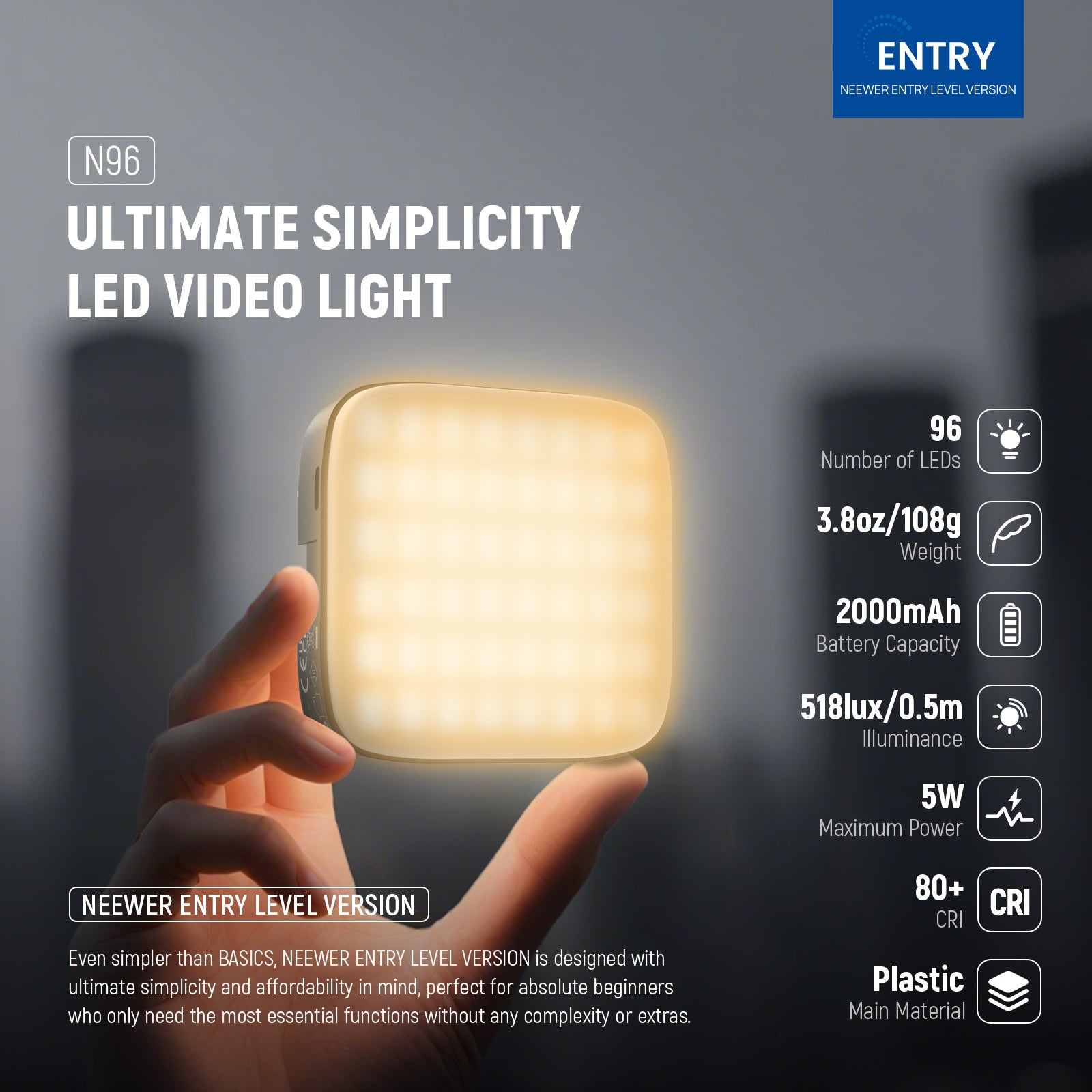 NEEWER N96 Magnetic LED Video Light | Mini Selfie Light