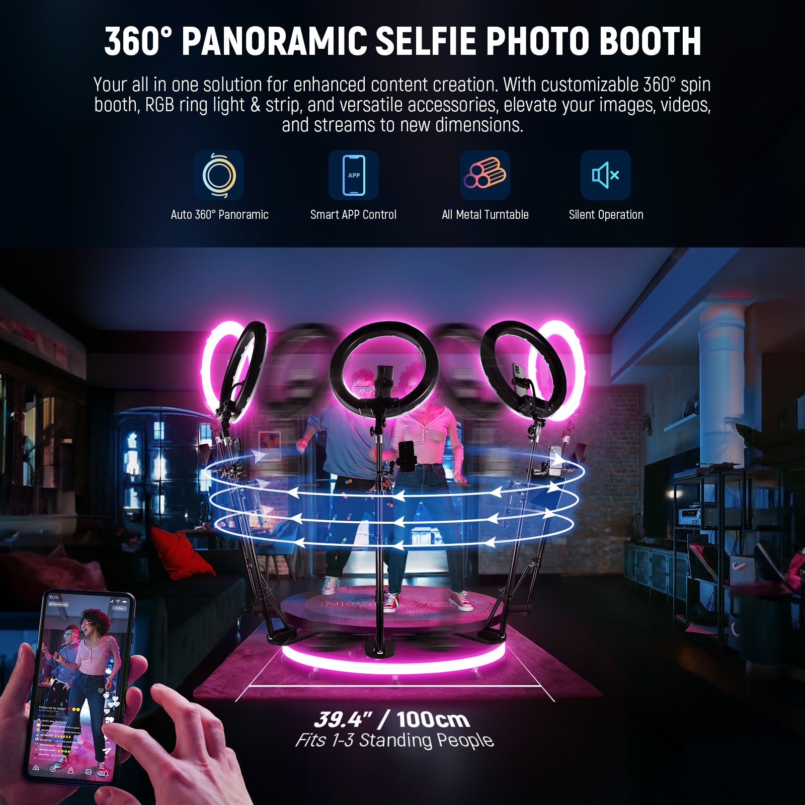 360 Video and Photo Booth Spinning Display Platform - 39 (100cm) Inches