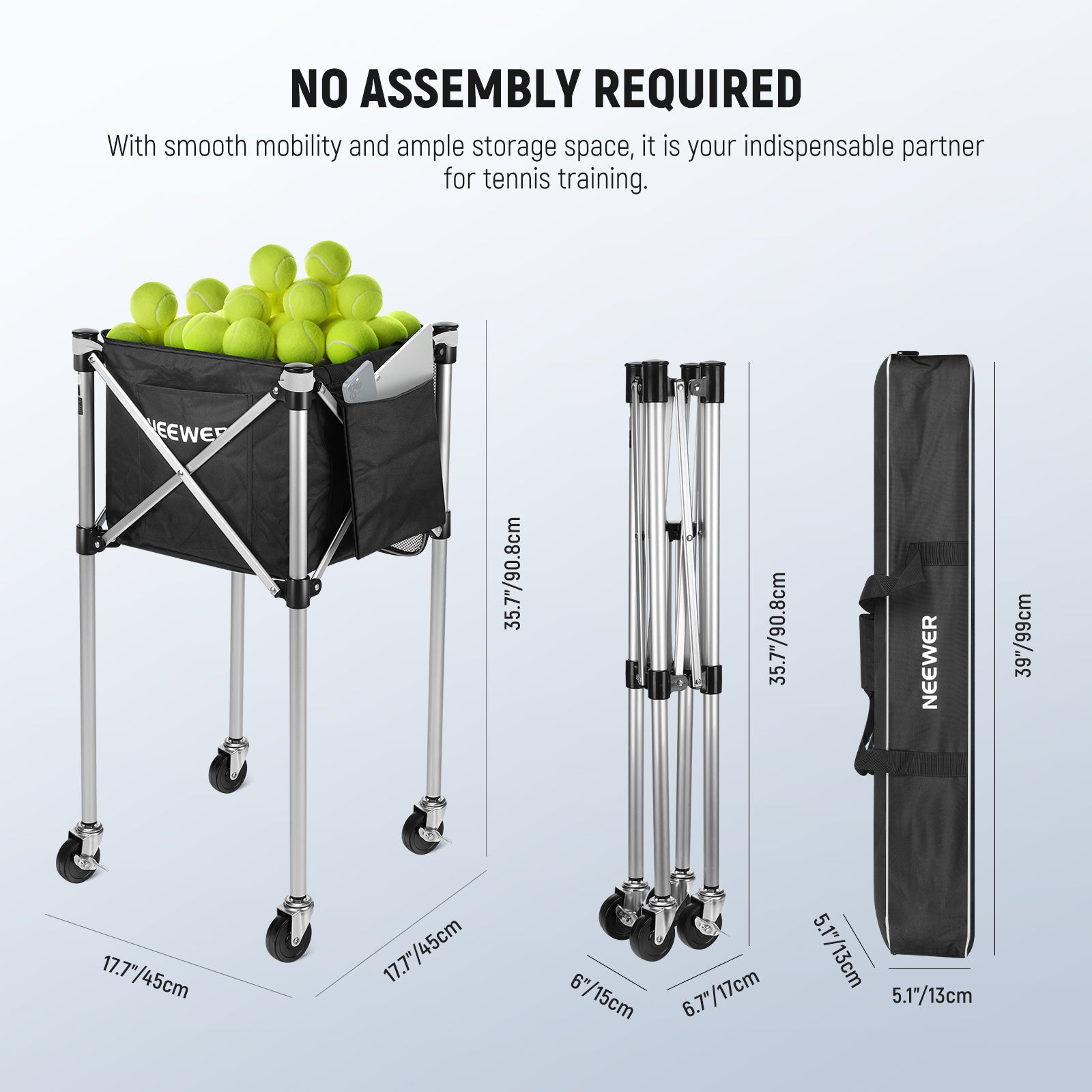 NEEWER TB02X Rolling Tennis Ball Cart with Storage Bag