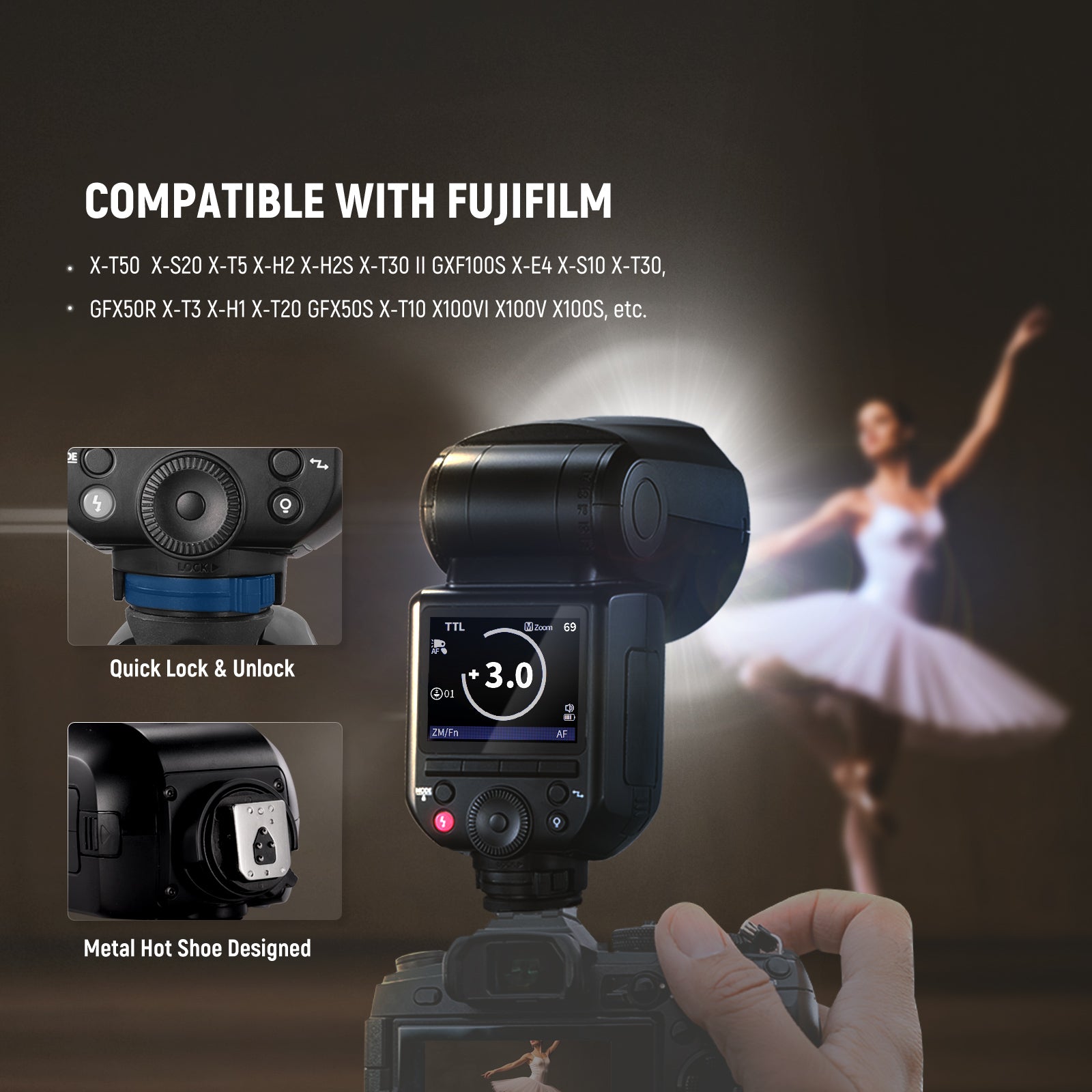 NEEWER Z2PRO-F Round Head Speedlite Flash is compatibel with Fujifilm
