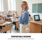 This voice amplifier with headset microphone features an adjustable shoulder strap.