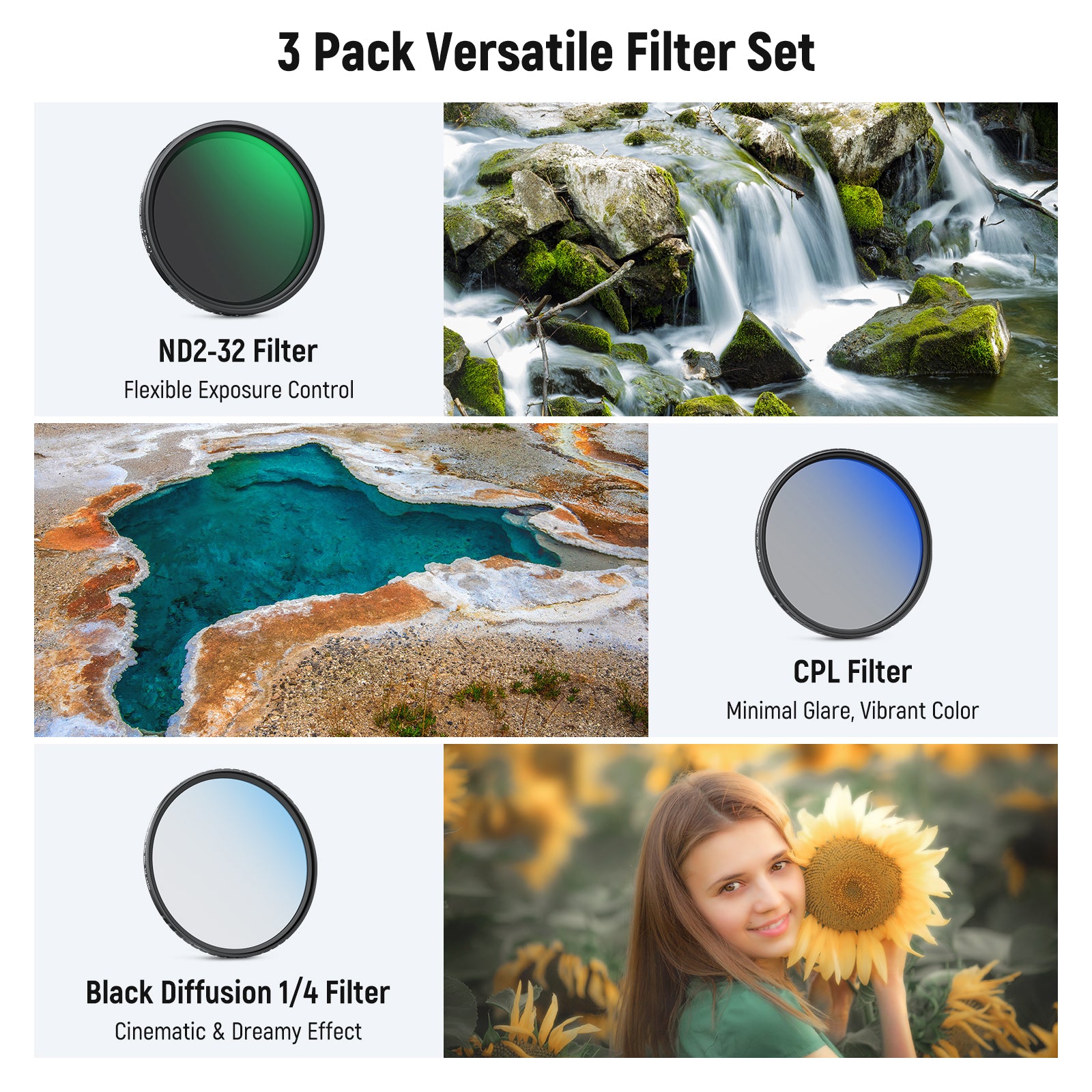 NEEWER 3 Pack Versatile Filter Set