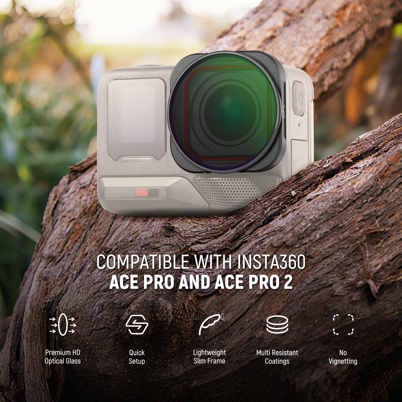 This NEEWER CPL Filter is compatible with the Insta360 Ace Pro and Ace Pro 2