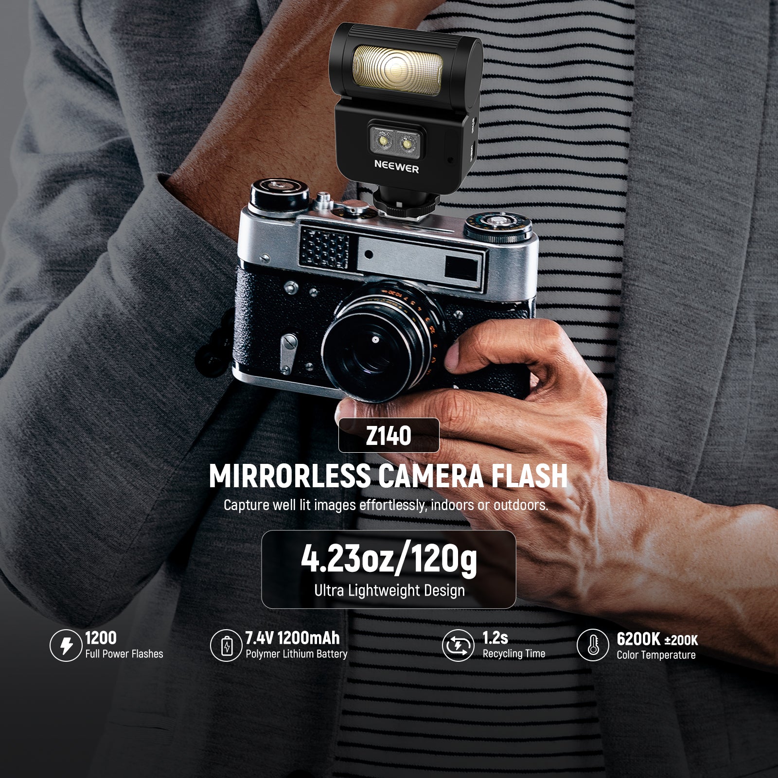 NEEWER Z140 Mini Camera Flash Light weighs only 120g.