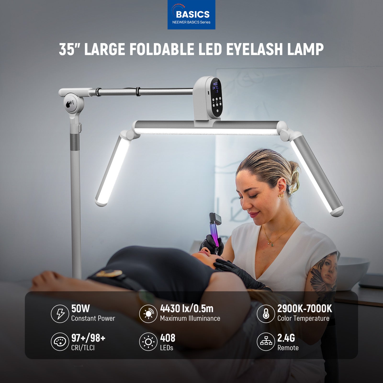 NEEWER BH50B lash light for eyelash tech delivers up to 4430lux/0.5m, bright enough to reveal fine details.