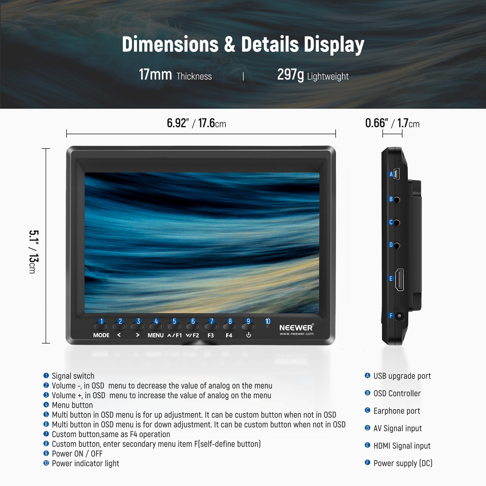 NEEWER F100 7 Inch Camera Field Monitor Kit