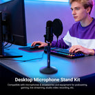 A man is using the NEEWER MS014 Desk Microphone Stand for streaming.