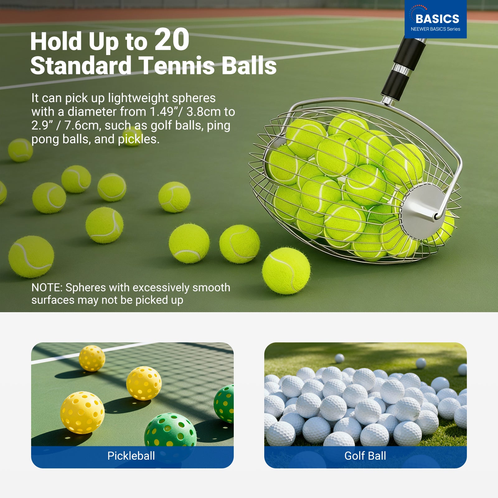 NEEWER TB04S Tennis Ball Pickleball Collector Roller