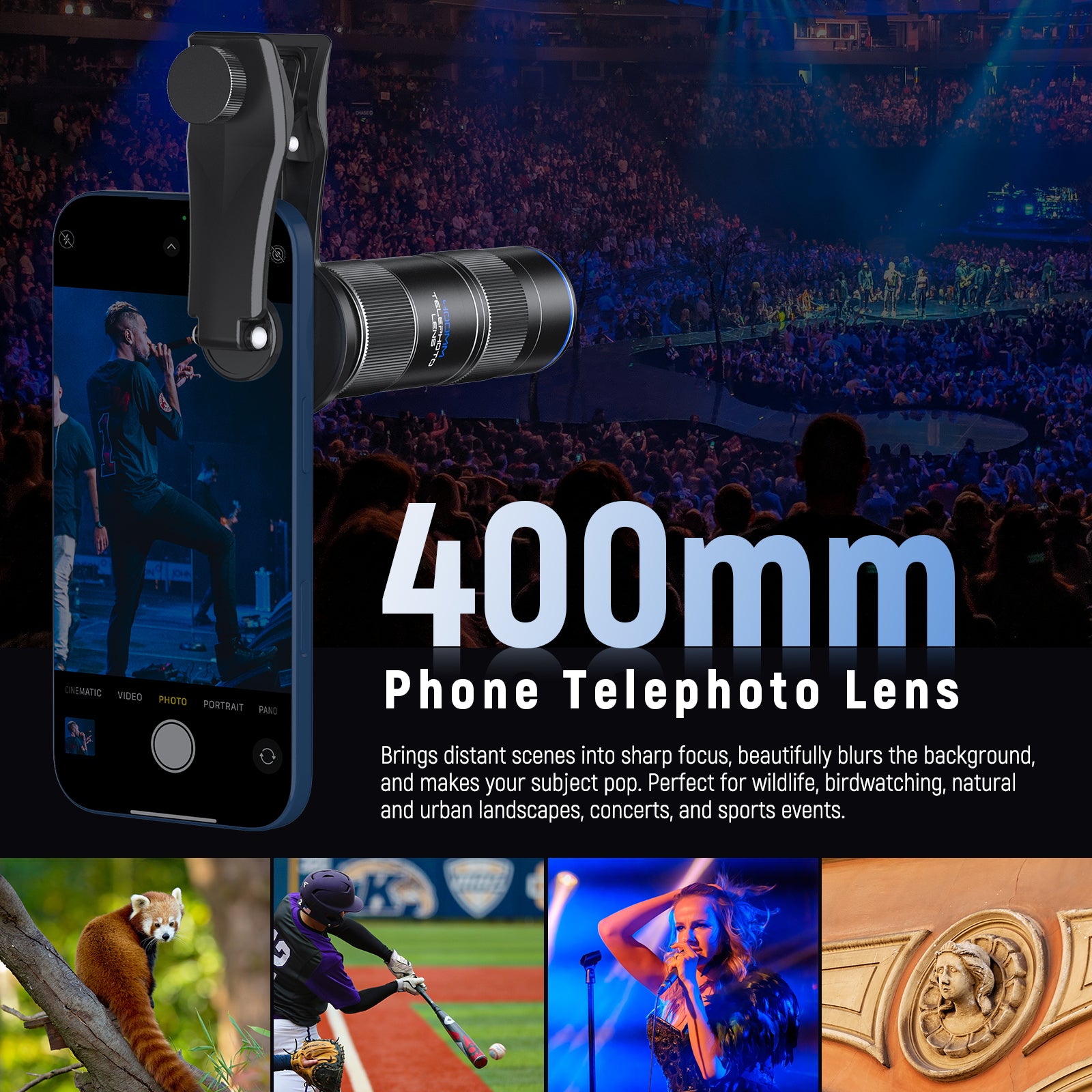 NEEWER LS-78 400mm Phone Telephoto Lens with Lens Clip
