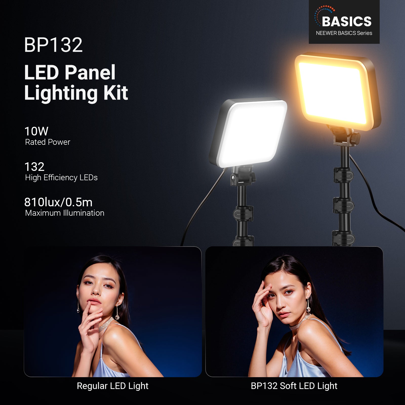 NEEWER BASICS BP132 2 Pack LED Video Light Panel Kit