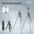 NEEWER TP55 Camera Tripod offers effortless height adjustment from 49cm to 180cm.