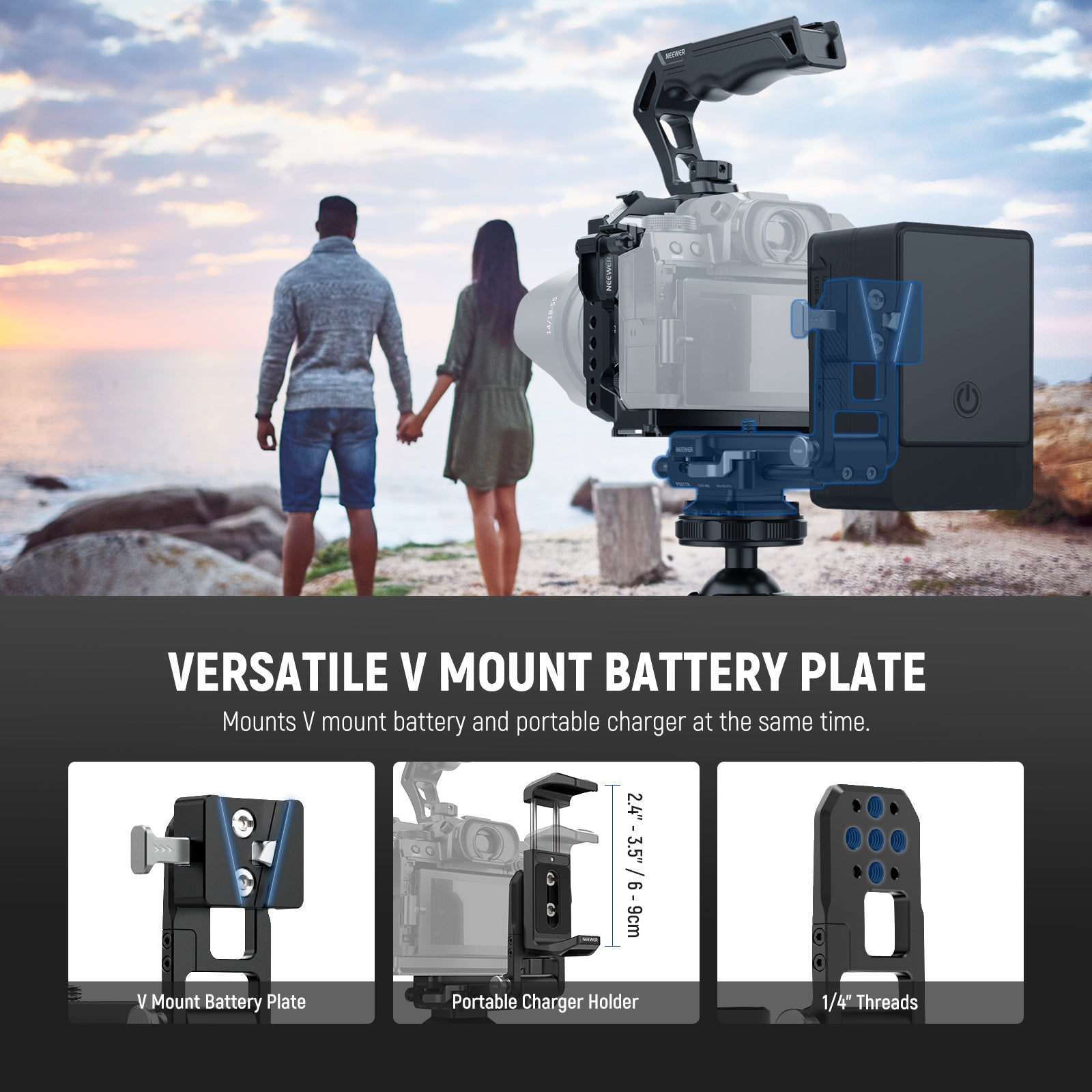 NEEWER PS017B V Mount Battery Plate with Charger Holder