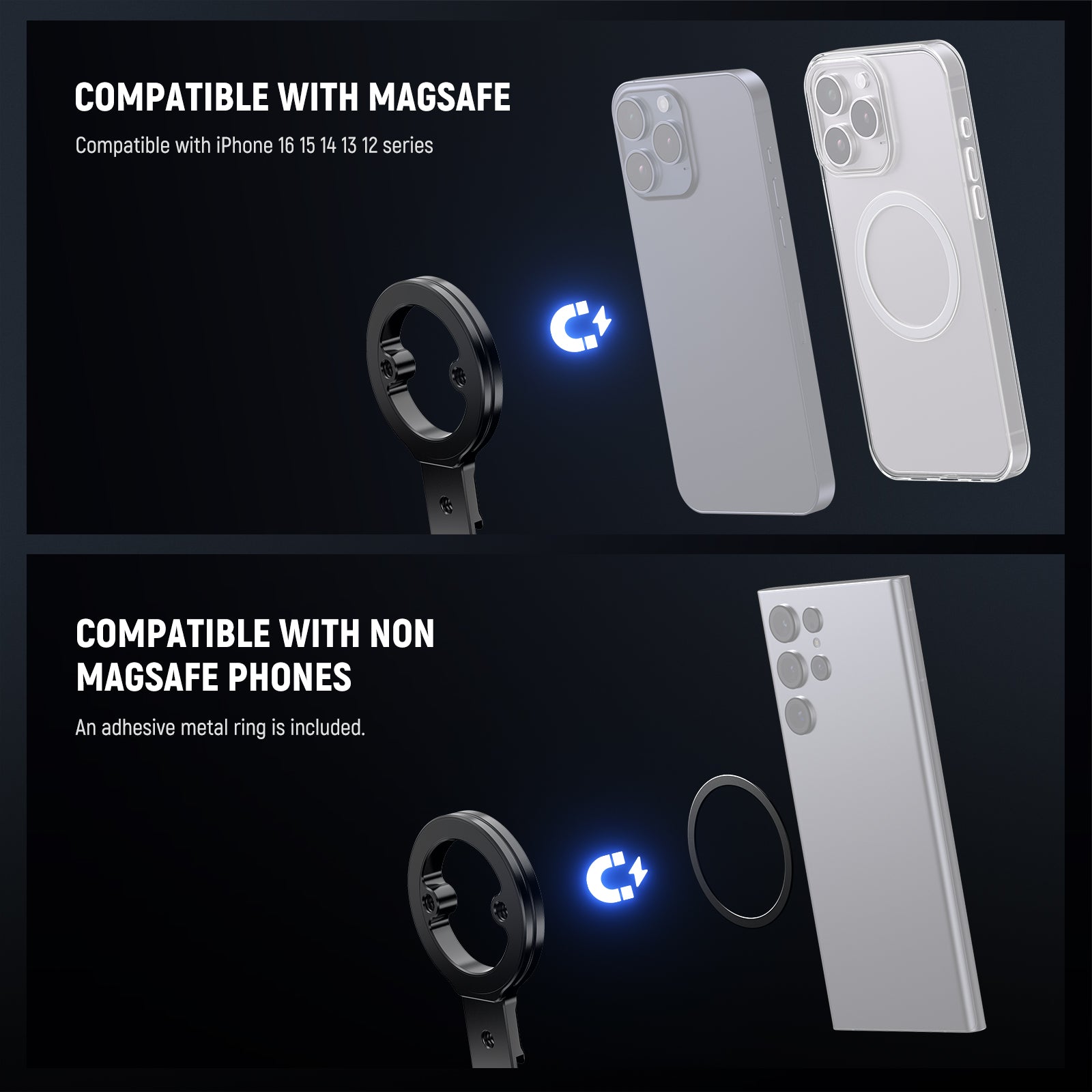 The phone tripod mount is fully compatible with MagSafe system