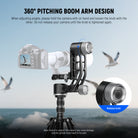 NEEWER GM102 Tripod Gimbal Head allows 360° horizontal and vertical rotation.