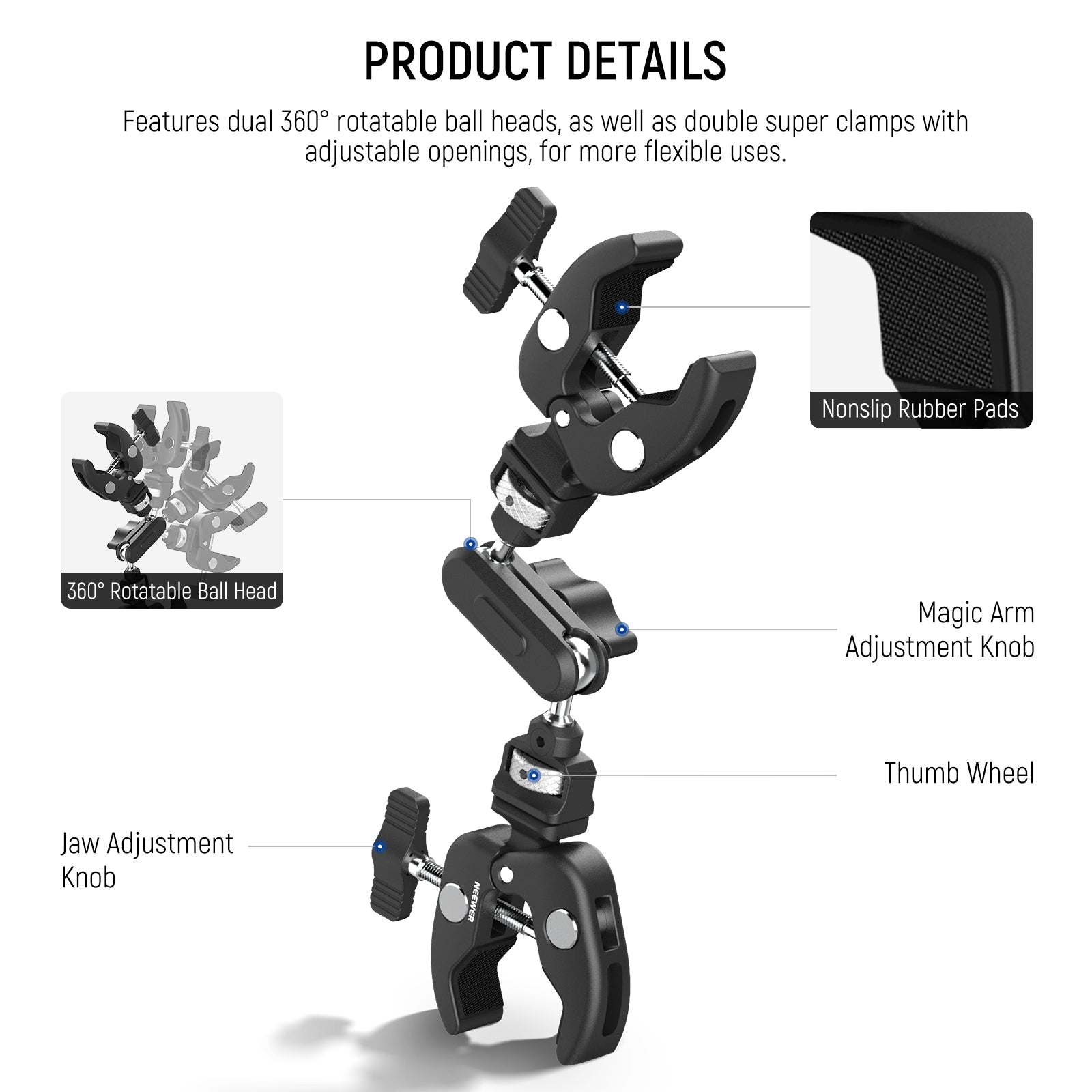 NEEWER UA060 Magic Arm with Double Super Clamps