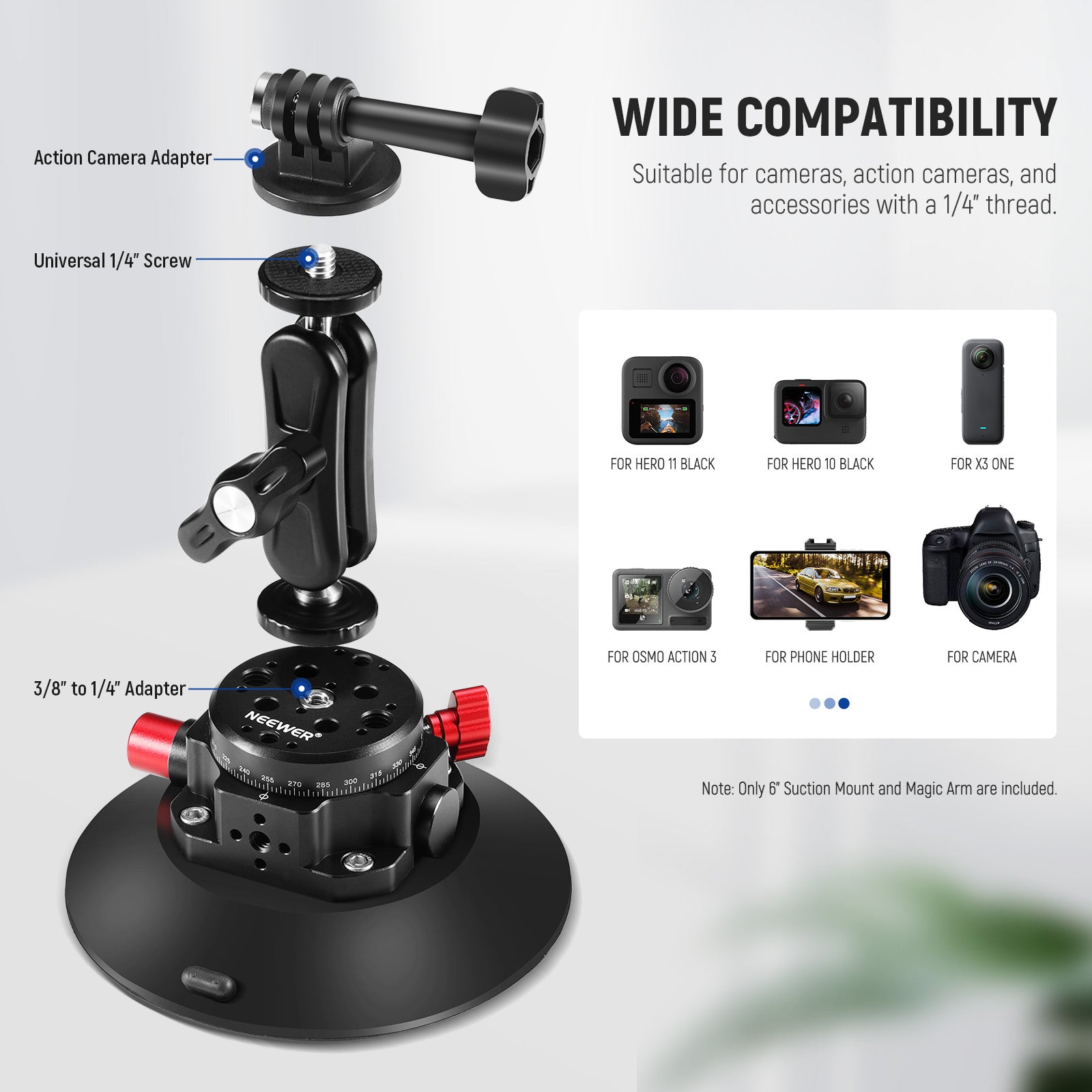 NEEWER CA013 6" Camera Suction Mount with Ball Head Magic Arm - NEEWER ...