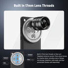 Built in 17mm lens threads on Main and Telephoto Cameras connect 17mm phone lenses for creative shots