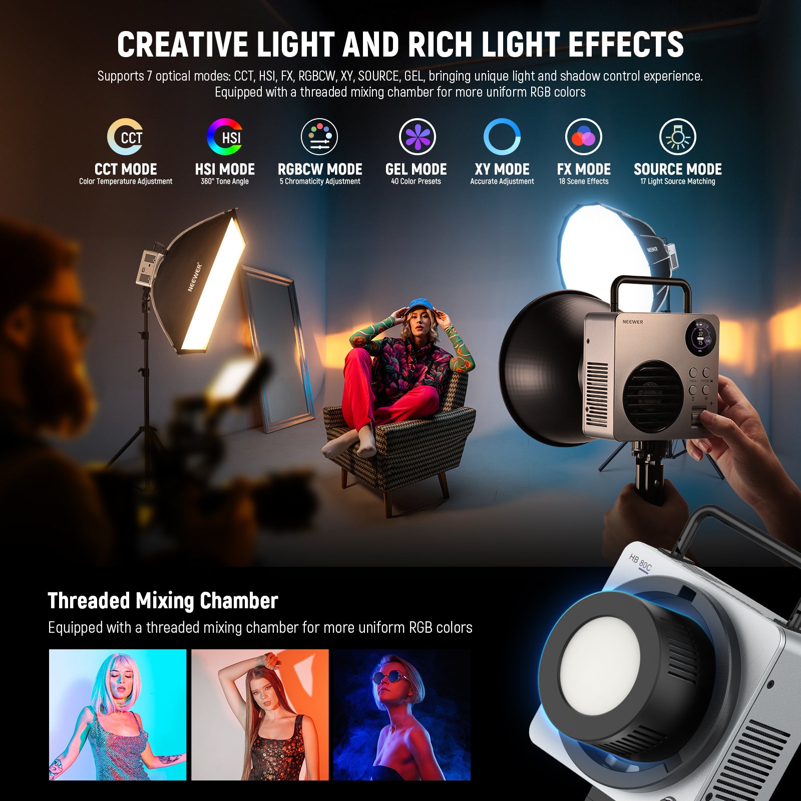 NEEWER HB80C 80W RGBWW Mini COB LED Video Light