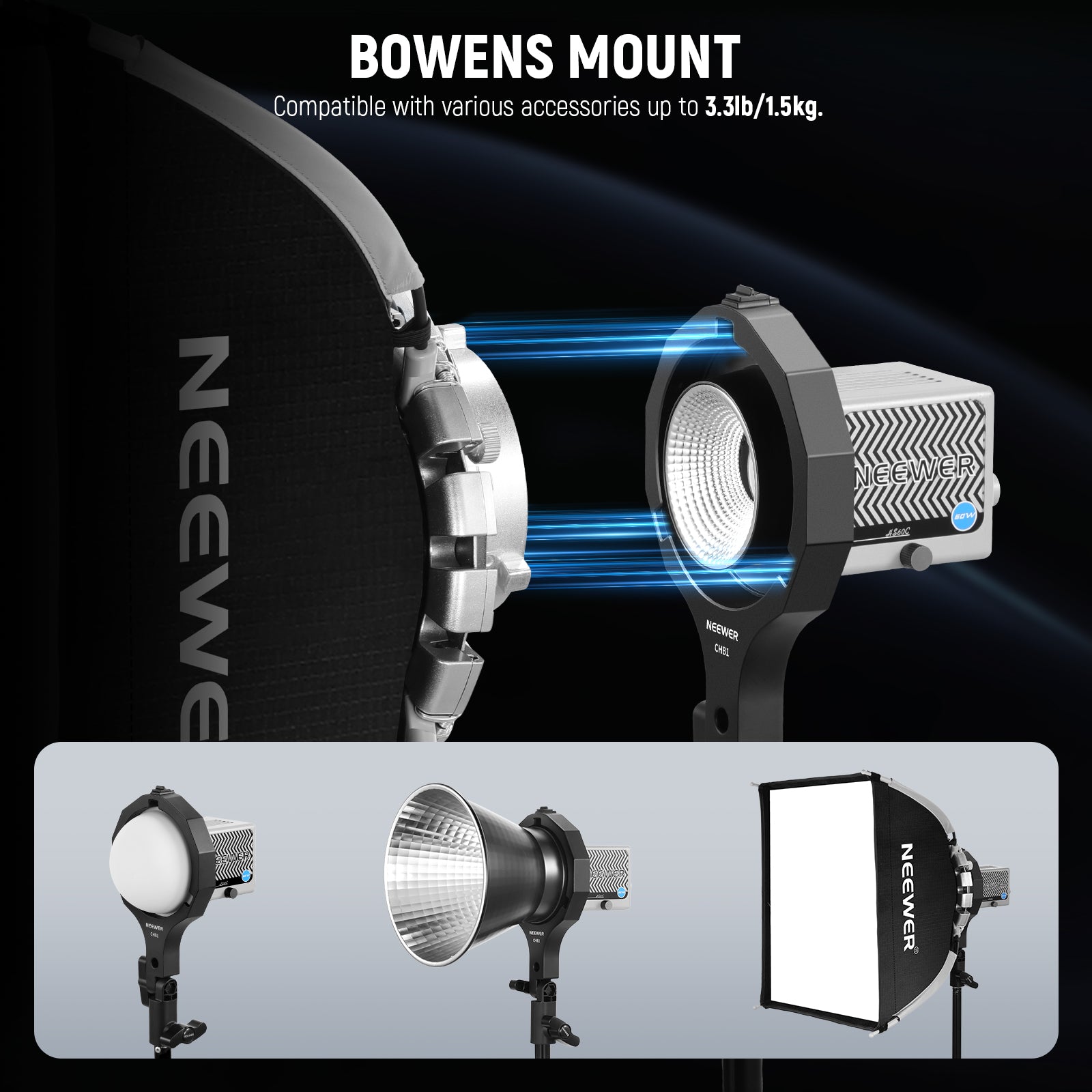 NEEWER CHB1 Bowens Mount Adapter Holder for Handheld Light