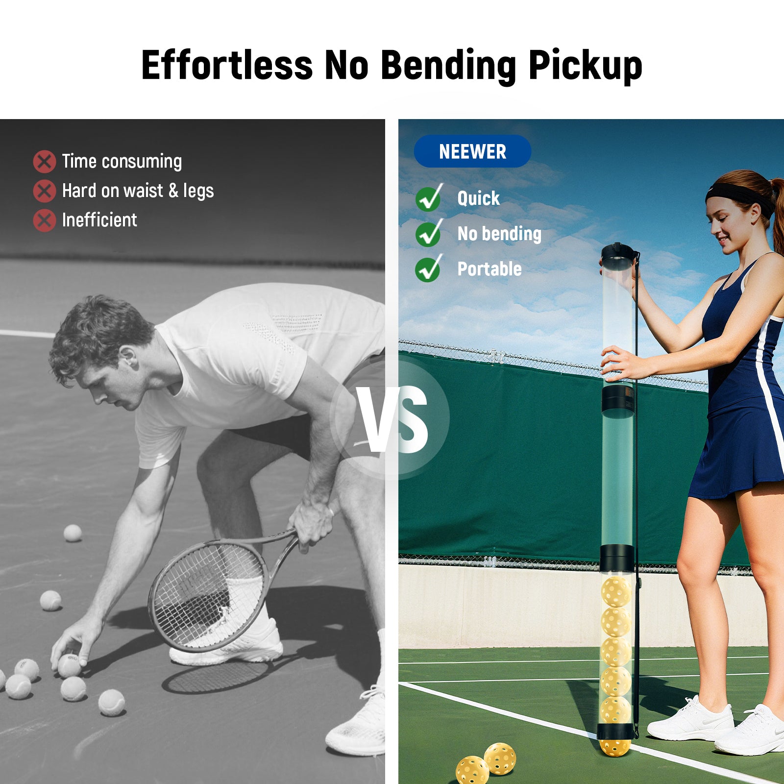 NEEWER PB01S Pickleball & Tennis Ball Picker Upper Tube