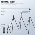 NEEWER TP17 Carbon Fiber Travel Tripod can be adjusted from 54cm to 162cm.