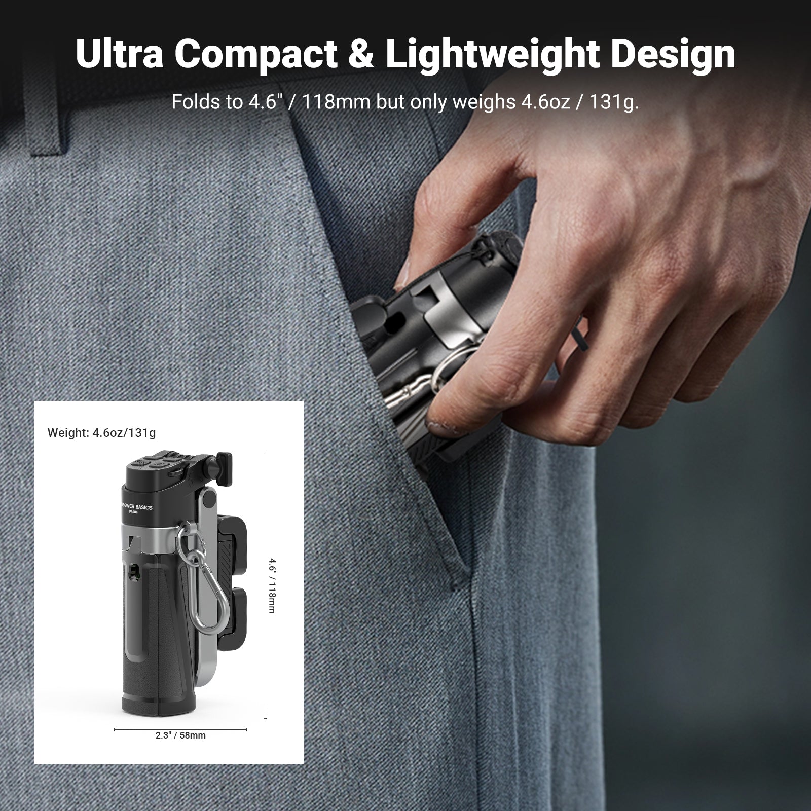 NEEWER BASICS PA986 Mini Phone Tripod Selfie Stick can be folded to 118mm.