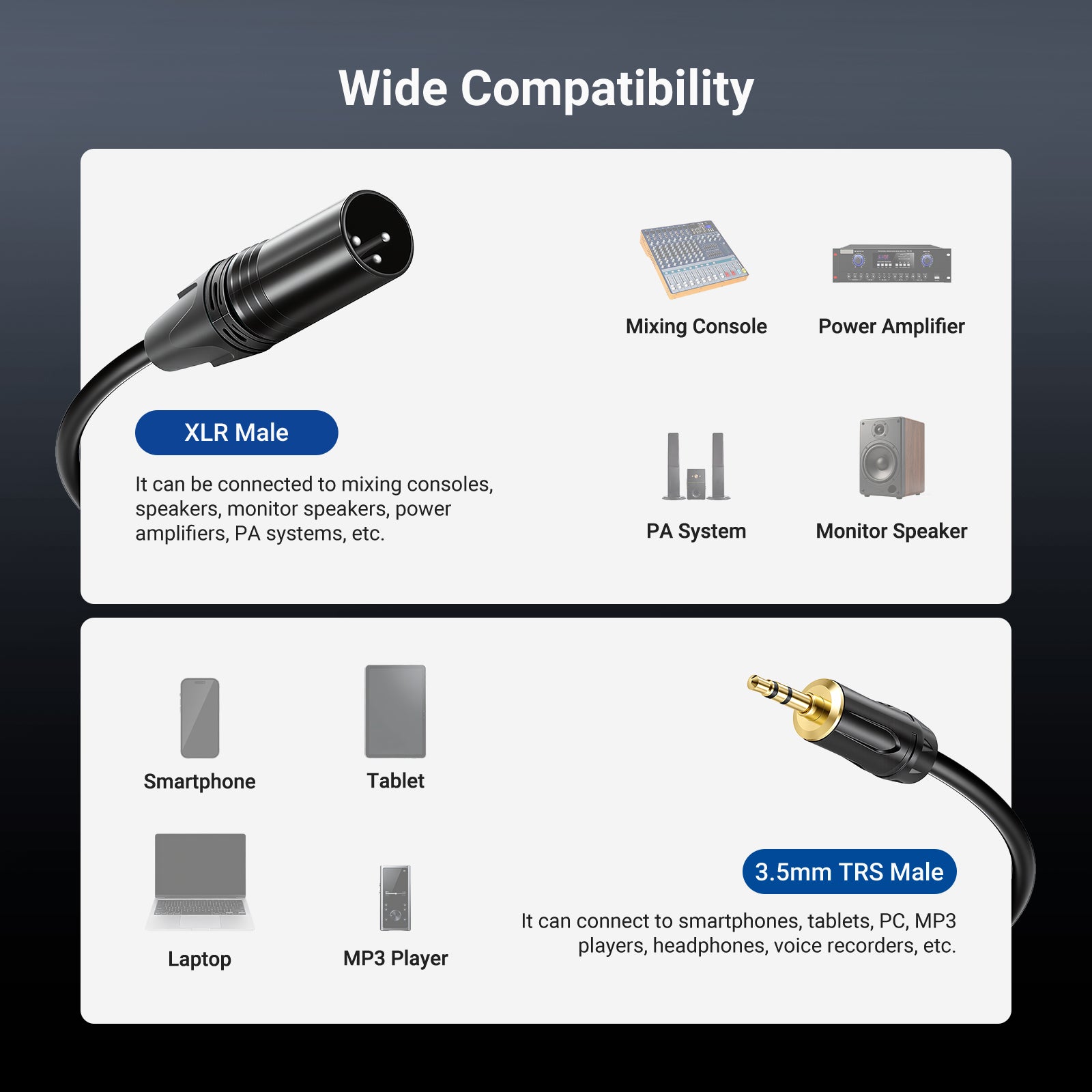 NEEWER MS023 3.5mm to XLR Male Cable
