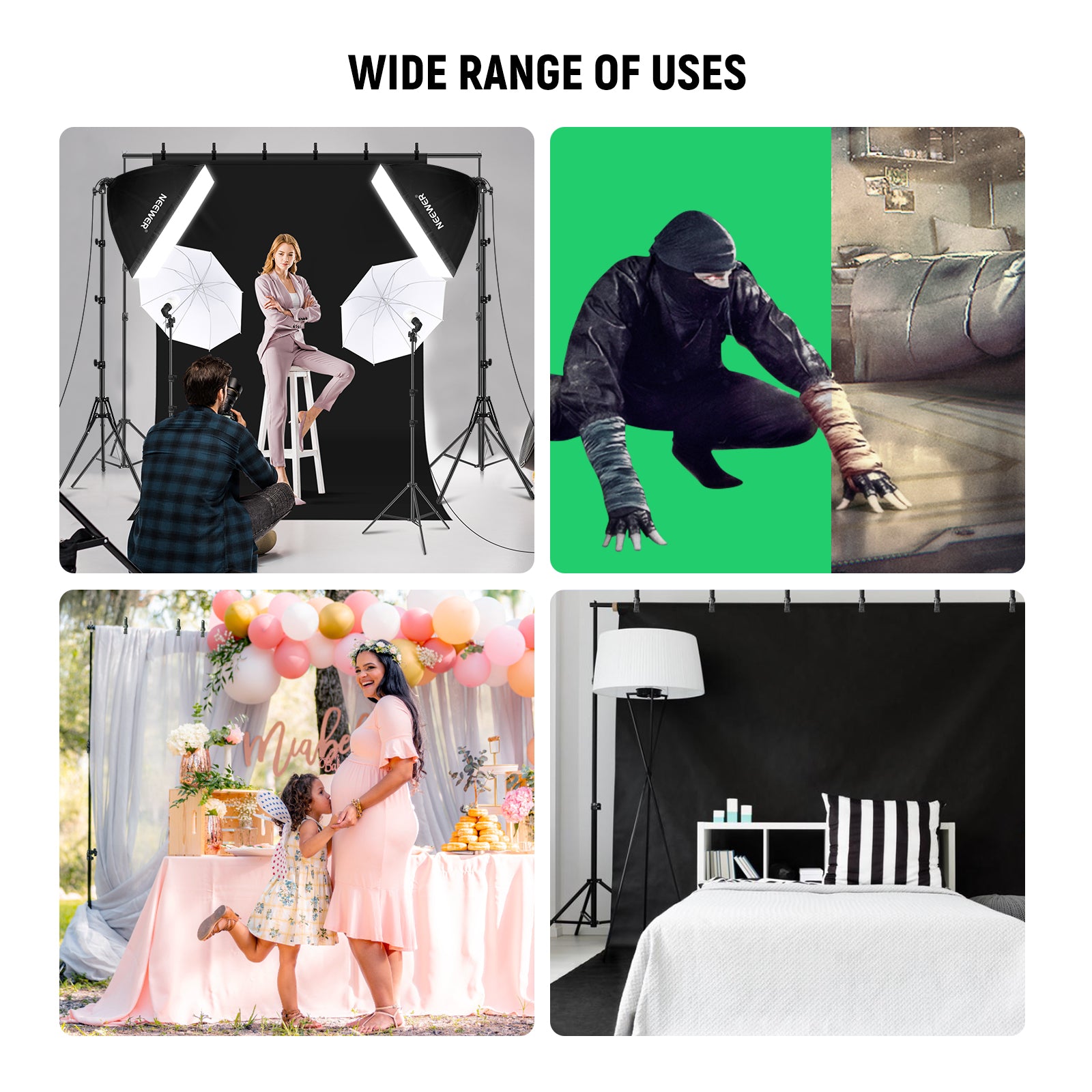 NEEWER 2.6x3M Photography Lighting Kit with Backdrops