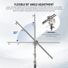 Loosen the lower handle knob on locking disc to tilt light tripod arm up and down 90° for versatile settings